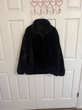 ASOS DESIGN Women’s L Black Borg Teddy Fleece Pullover Jacket High Neck Cozy